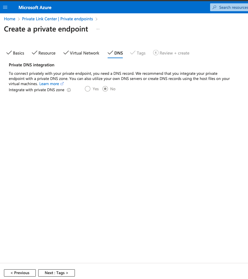 Настройка DNS для Private Endpoint